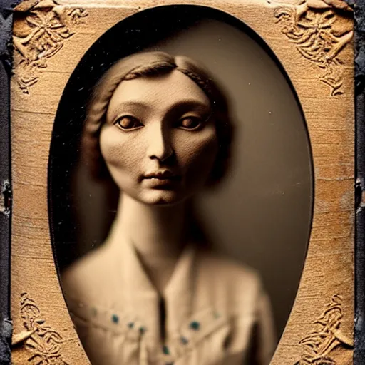 Prompt: tintype vintage photograph medium shot portrait of a beautiful female jointed handmade wooden art doll, made of wood!!!!!, by agostino arrivabene, by fernand khnopff, volumetic lighting, rendered in octane, photography, photorealistic, detailed