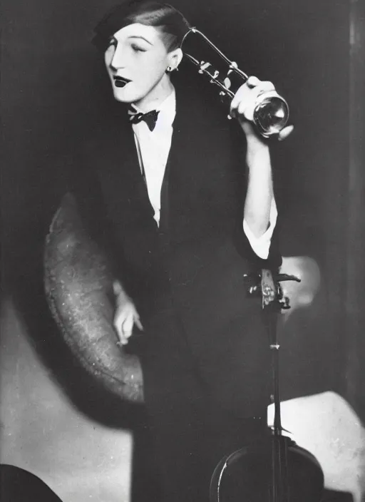 Prompt: a photograph of a jazz singer at a speakeasy, 1 9 2 0 s