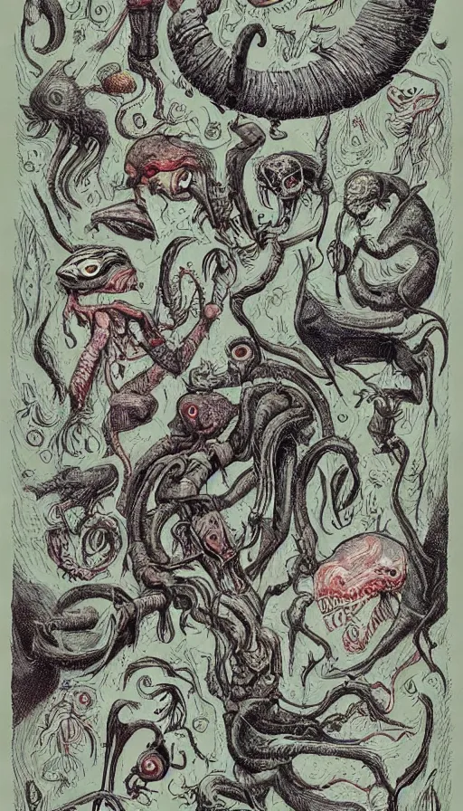 Image similar to bestiary of whimsical uncanny creatures from the depths of the unconscious psyche