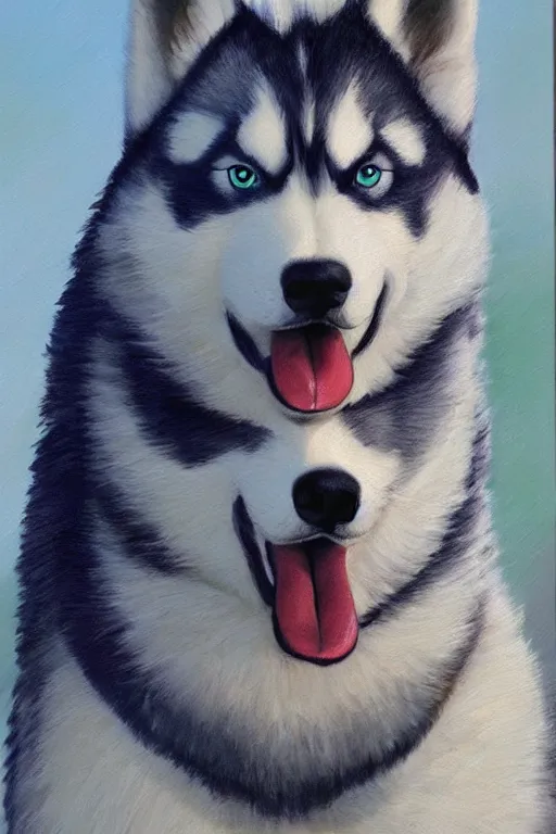 Image similar to a character design of a husky wearing a white vest, portrait painting, furry, anime