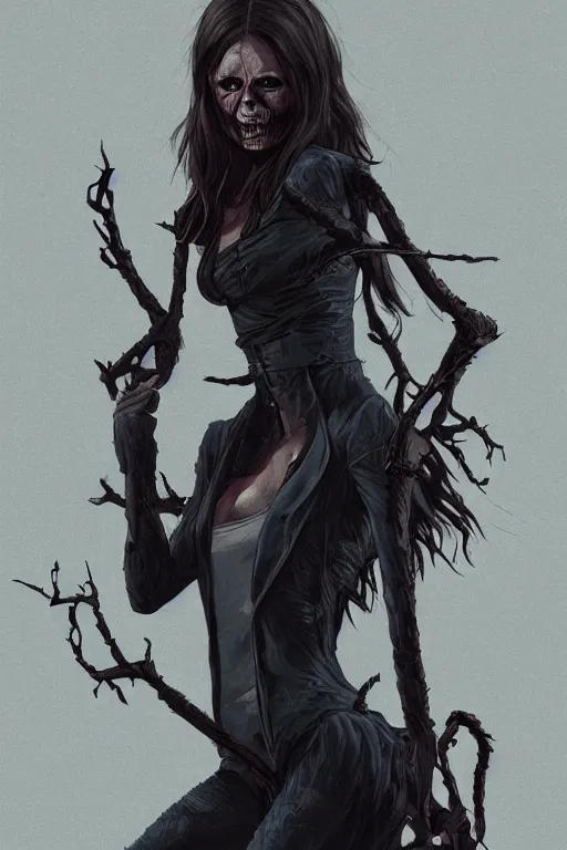 Image similar to nina dobrev in sleepy hollow, full body, big two toned eyes, teeth gritted, horror, intricate details, cinematic, epic, realistic, anatomy, tomer hanuka, uplight, artstation, photorealistic, scary