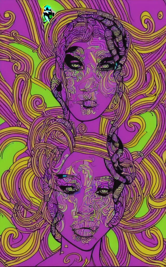 Image similar to adobe illustrator vector graphics digital art of music goddess, psychedlic monochromatic duoblend