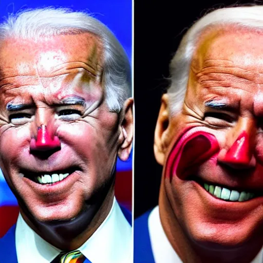 Image similar to Joe Biden with colorful clown makeup all over his face