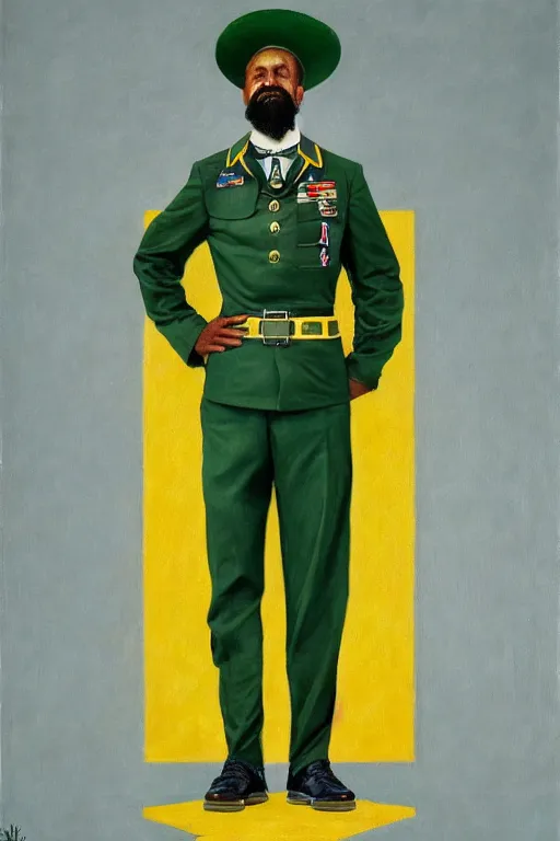 Image similar to full body portrait of the dictator of the nba utah jazz, 1 8 8 9, in full military garb, navy, green, yellow, oil on canvas by william sidney mount, trending on artstation