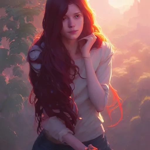 Image similar to highly detailed portrait of mary jane watson, stephen bliss, unreal engine, fantasy art by greg rutkowski, loish, rhads, ferdinand knab, makoto shinkai and lois van baarle, ilya kuvshinov, rossdraws, tom bagshaw, global illumination, radiant light, detailed and intricate environment