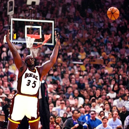 Prompt: shaquille o’neal making a three-pointer and subsequently destroying the universe