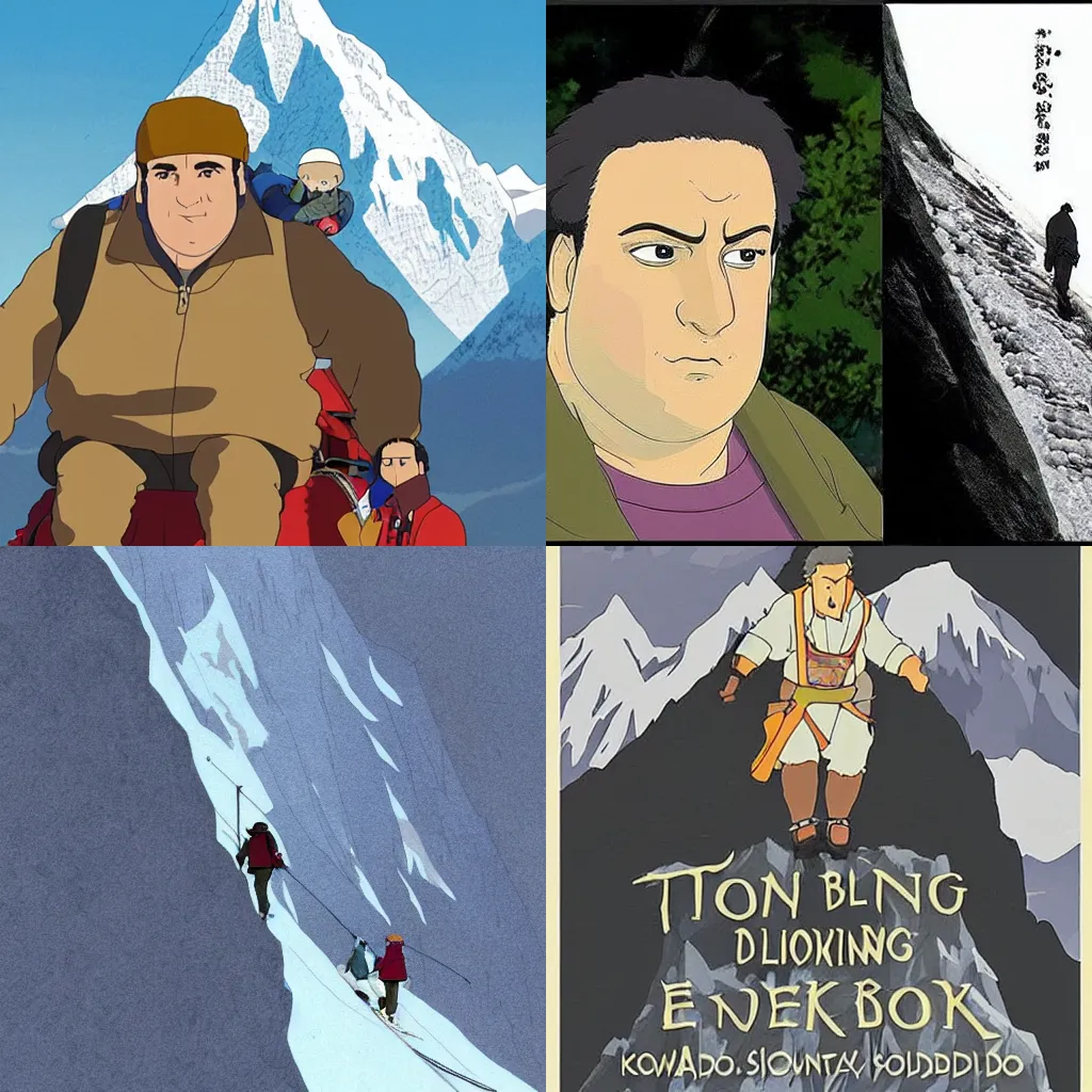 Prompt: tony soprano climbing mount everest, studio ghibli,