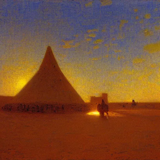 Image similar to timbuktu, by henry ossawa tanner, at sunrise