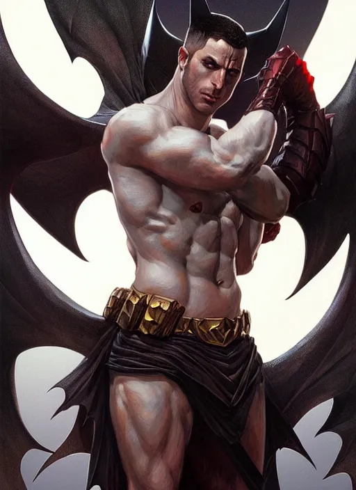 Image similar to portrait of aggressive eden hazard batman, d & d, muscular! white, fire, fantasy, intricate, elegant, highly detailed, digital painting, artstation, concept art, smooth, sharp focus, illustration, art by artgerm and greg rutkowski and alphonse mucha