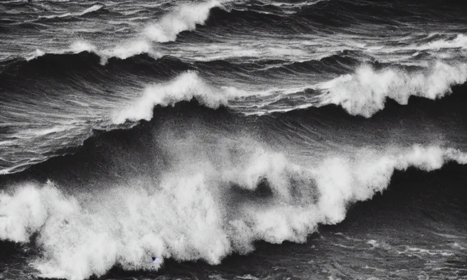 Prompt: photo of waves in the sea, film photography
