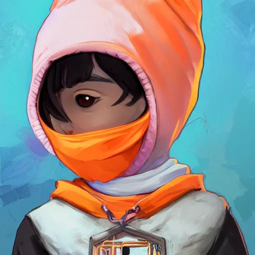 Prompt: baby Angel cherub,wearing angel halo, ski mask, balaclava, wearing angel halo covered face, orange hoodie, hip hop, multiple golden necklaces, fantasy art apex fortnite Video game icon, 2d game art gta5 cover , official fanart behance hd artstation by Jesper Ejsing, by RHADS, Makoto Shinkai and Lois van baarle, ilya kuvshinov, rossdraws