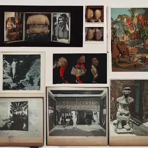 Image similar to A three color offset photography of objects on display, anthropology of wonder, exotic artifacts, colonial expedition, catalog exhibition, 60s style