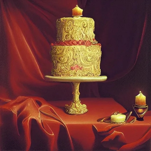 Prompt: baroque rococo cake painting by greg hildebrandt light background