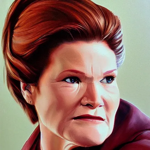 Prompt: captain janeway from star trek voyager. realistic concept art painting.