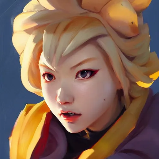 Image similar to greg manchess portrait painting of himiko toga as overwatch character, medium shot, asymmetrical, profile picture, organic painting, sunny day, matte painting, bold shapes, hard edges, street art, trending on artstation, by huang guangjian and gil elvgren and sachin teng