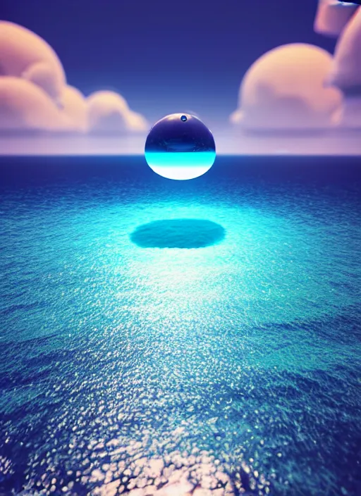 Image similar to a computer generated image of a giant object floating in the ocean, a 3 d render by beeple, featured on polycount, nuclear art, rendered in cinema 4 d, octane render, rendered in unreal engine