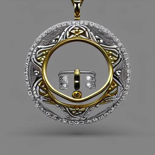 Image similar to intricate!! nordic ring and necklace and ear, silver and gold and diamond, isolated on a white background and a flower in the background, refraction, occlusion, filigree, lower and upper levels, keyshot render, octane render, vray render