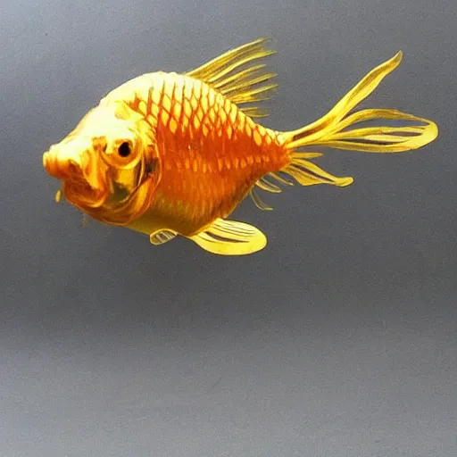 Prompt: goldfish made out of real metal gold