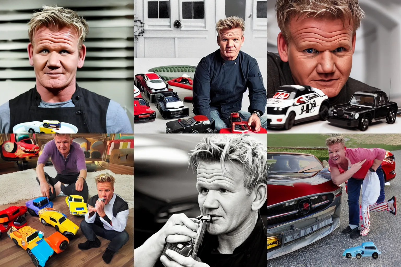 Prompt: gordon ramsay eating toy cars