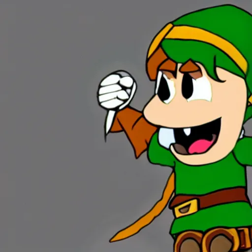 Image similar to link from legend of zelda in the style of cuphead