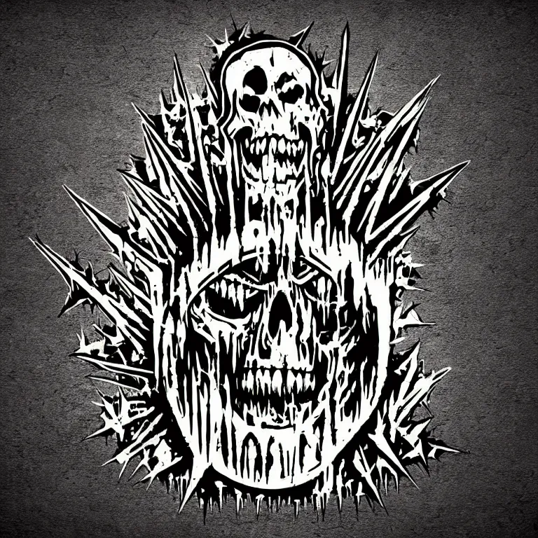 Prompt: heavy trash metal spiky dark creepy dark dirty grungy satanic logo word illustration