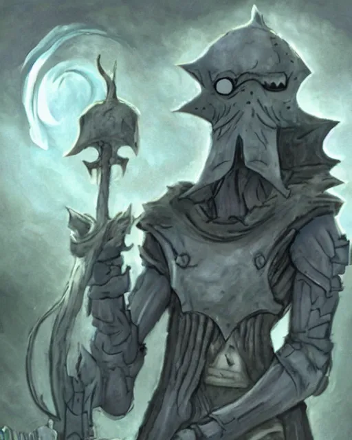 Image similar to squidward as a dark souls boss