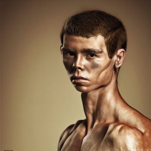 Image similar to a portrait of a beautiful athletic young male unicentaur , photographed by erwin olaf, artistic