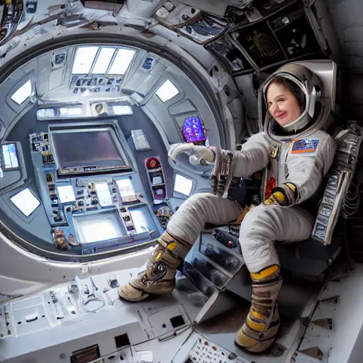 Prompt: a pretty girl astronaut in her starship pilot seat ready to lift off, 8k photography