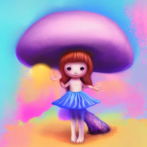 Image similar to Digital Painting of cute mushroom girl. Digital Art, 8k, Pastel Colors.