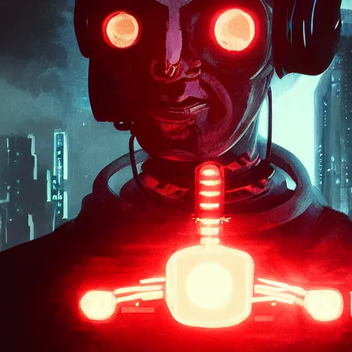 Image similar to concept art of a cyborg, cyberpunk, surrounded by smoke, award-winning art, black on red, hyperrealistic, by Sam Spratt, by Vlad Rodrig﻿u﻿e﻿z, computer screens in the background, trending on Artstation, dark, dramatic, cinematic, realistic studio lighting, realistic reflections, realistic light refractions, raytracing, 4k, professional, canon