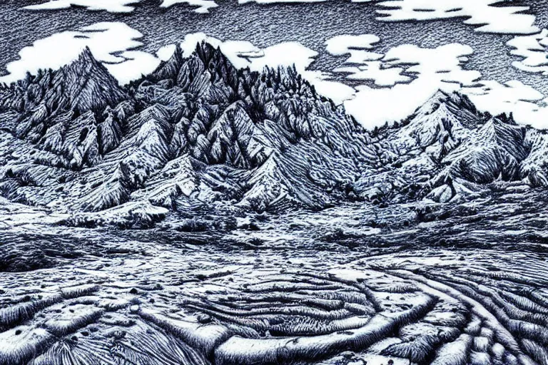 insanely detailed landscape, blue ball - point pen art, Stable Diffusion