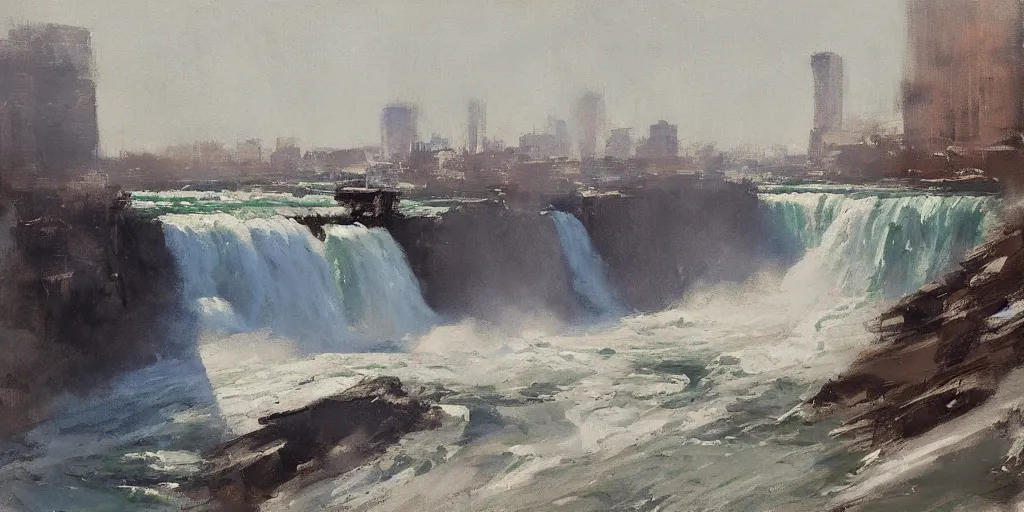 Image similar to painting of niagara falls by richard schmid, alla prima, loose gestural painterly, jeremy mann, greg manchess