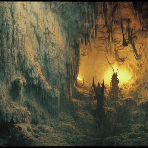 Prompt: ancient chanting in a cave, beksinski, ruan jia, wayne barlowe, warhammer art, weta workshop the hobbit art, lord of the ring art