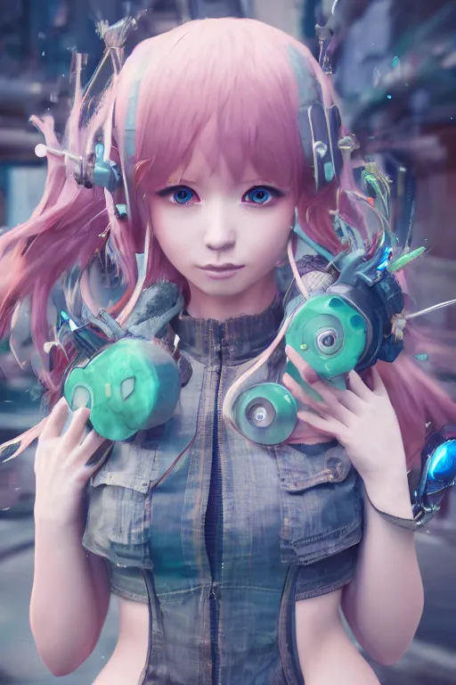 Prompt: solarpunk girl kawaii wearing oculus, ultra realistic, concept art, intricate details, highly detailed, photorealistic, octane render, 8 k