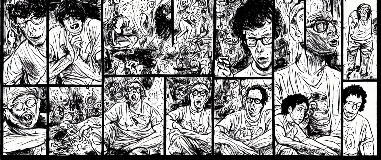 Image similar to character study of todd solondz tripping on mushrooms and becoming god | vivid colors : storyboard, dramatic and emotional, concept design, realistic. by gabriel hardman, joe alves, j. todd anderson, chris bonura. cinematic atmosphere, detailed and intricate, perfect anatomy