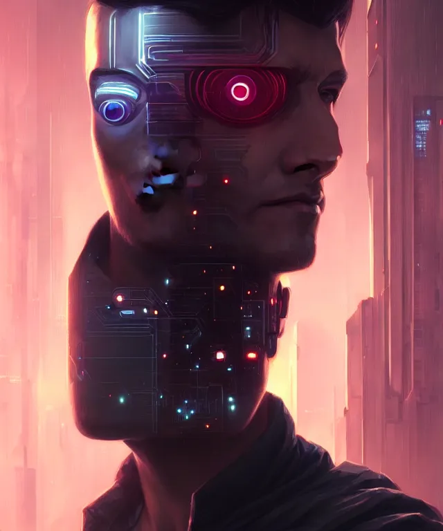 Image similar to cyberpunk hacker man portrait, sci - fi face, elegant, highly detailed, digital painting, artstation, concept art, smooth, sharp focus, illustration, art by artgerm and greg rutkowski and alphonse mucha