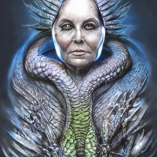 Image similar to Giger portrait of queen dragon, Dragon in dragon lair, HD, full body dragon concept, flying dragon, soft shading, soft colors, relaxed colors, hyperdetailed, wide angle lens, fantasy, futuristic horror, style of giger