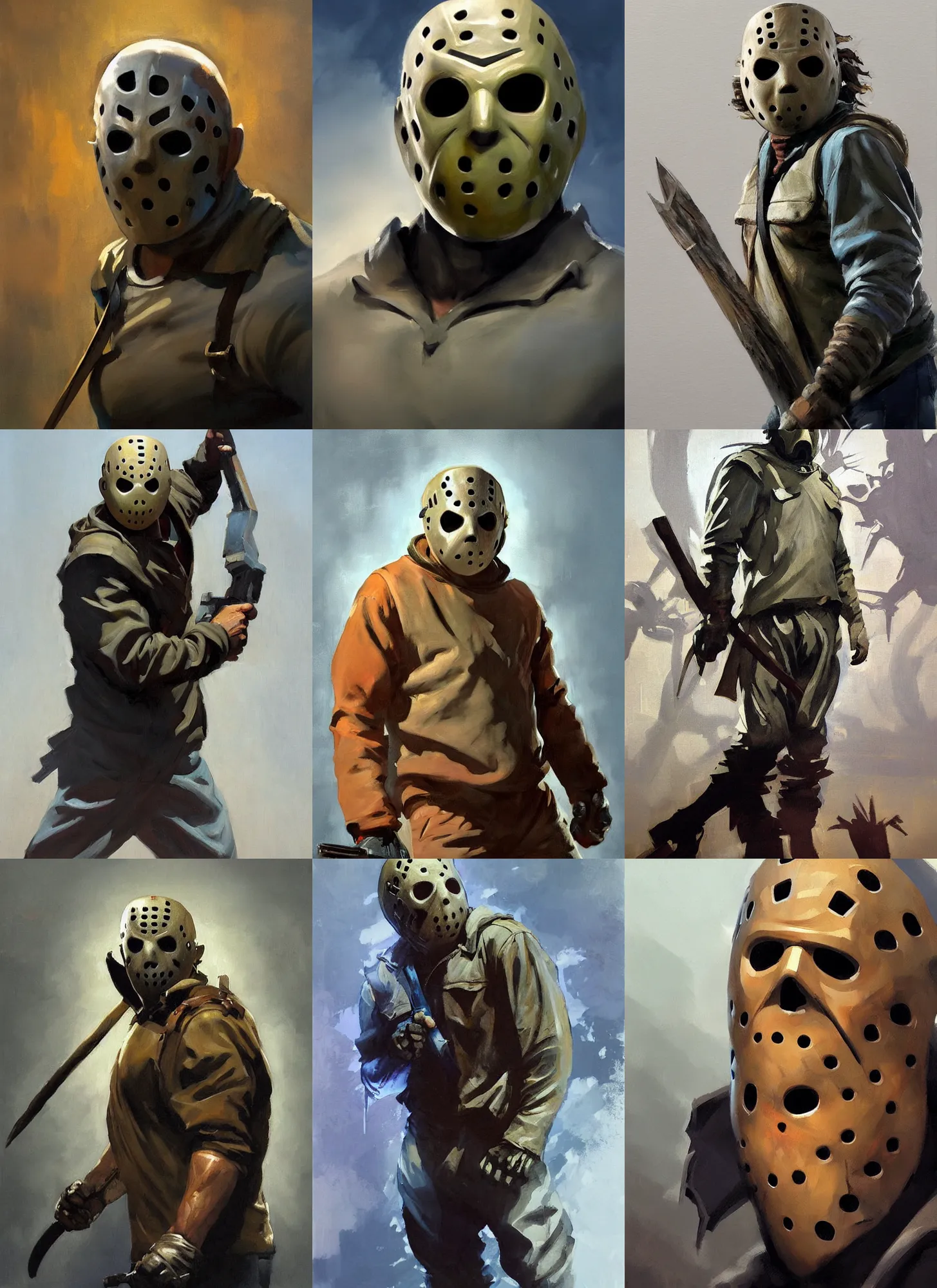 Prompt: greg manchess mid shot portrait painting of jason voorhees from mortal kombat as overwatch character, medium shot, asymmetrical, profile picture, organic painting, sunny day, matte painting, bold shapes, fozen ice hard edges, street art, trending on artstation, by huang guangjian and gil elvgren and sachin teng