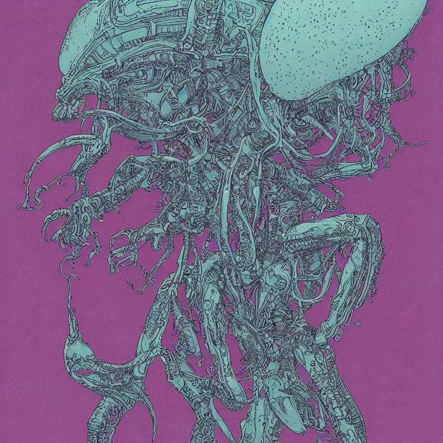 Image similar to ( an alien king, record jacket design ) by mœbius