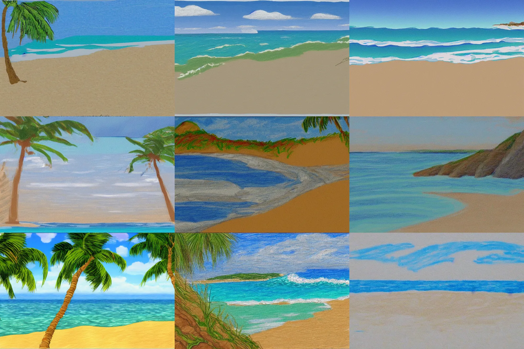 Prompt: sketch of an beach and ocean using ms paint, by jim'll paint it, in microsoft paint, windows 9 5