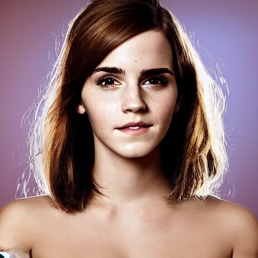 Image similar to a full - figure profile photograph of a woman who is a genetic combination of emma watson and kim kardashian