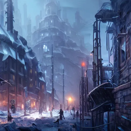 Prompt: frostpunk city ,trending on artstation ,digital painting, 8k