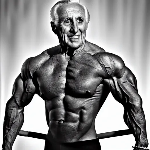 Image similar to Bruce forsythe with the physique of a body builder, hyper realistic, ultra detailed, cinematic, dynamic lighting, photorealistic, refined, intricate, digital art, digital painting, masterpiece, 8k