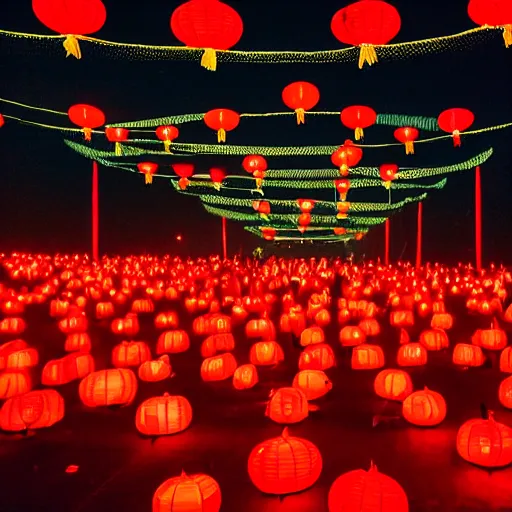 Image similar to night club, red chinese lanterns, people's silhouettes