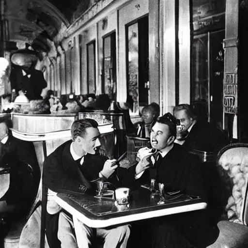 Image similar to 1 9 5 0 photograph of vampires in a cafe in paris