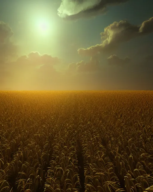 Prompt: cornfield growing on space station, hyper realism, cinematic, volumetric lighting, epic composition, high detail, octane render, unreal engine, 8 k, concept art, 3 d render, digital art, deviantart artstation, ray tracing, apocalyptic, intricate complexity, extremely detailed, very sharp,