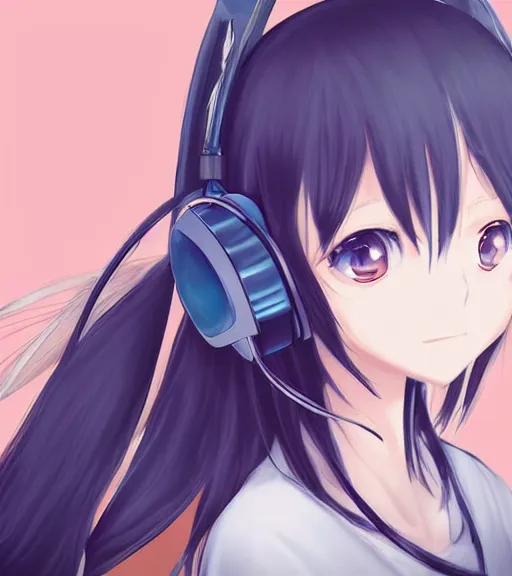 Prompt: squareenix style 2d anime girl wearing headphone listening to amplifier trending on artstation photo portrait