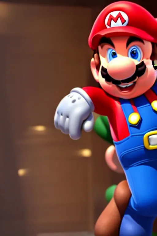 Image similar to a movie still of chris pratt as mario, highly detailed, studio lighting