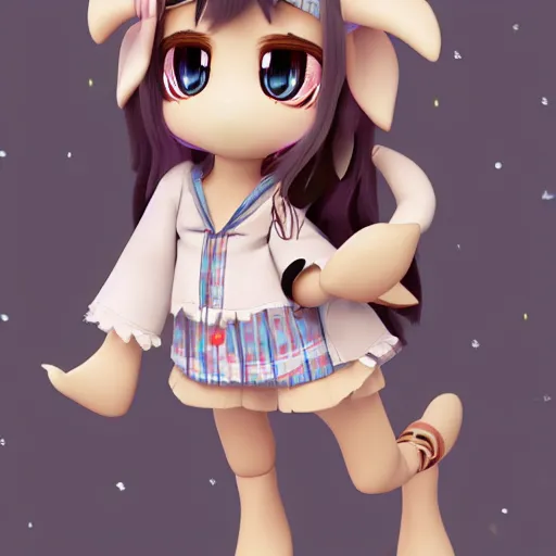 Image similar to cute fumo plush of a goat girl with horns, anime girl, hawaiian shirt, artstation, vray