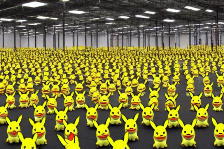 Image similar to a warehouse full of pikachu